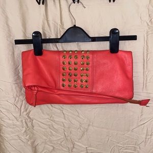 Coral and gold Steve Madden clutch